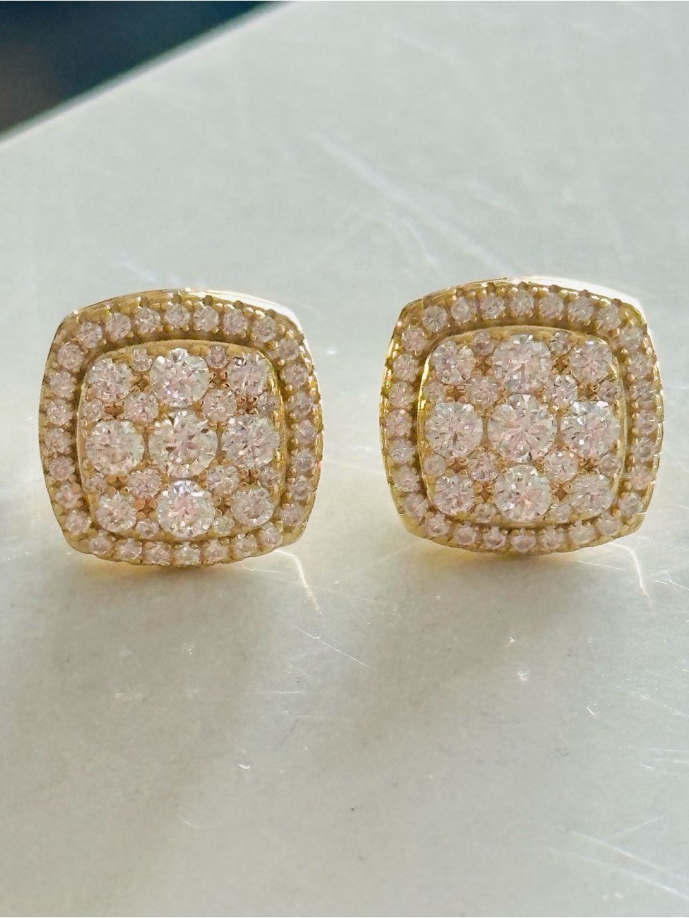 Gold Over 925 Moissanite Cluster Halo Stud Earrings